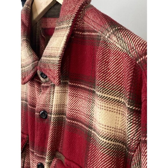 Orvis Big Bear Heavyweight Flannel Shirt Men’s L Red Check Plaid Shacket Pockets - Picture 4 of 16